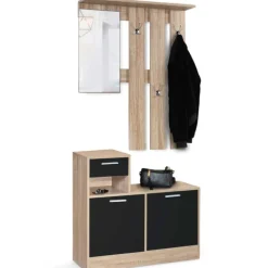 Vestiaire d'entrée avec miroir, porte-manteaux et range-chaussures