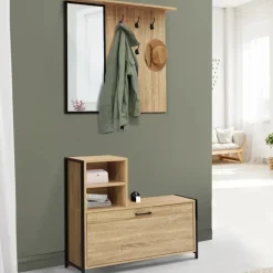 Vestiaire d’entrée avec miroir et range-chaussures style industriel
