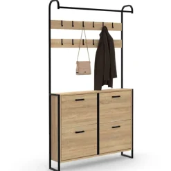 Vestiaire d'entrée industriel avec 12 accroches et 4 placards range chaussures