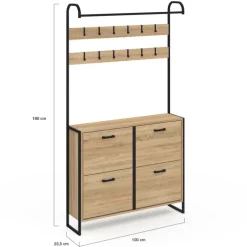 Vestiaire d'entrée industriel avec 12 accroches et 4 placards range chaussures