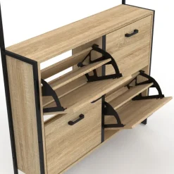 Vestiaire d'entrée industriel avec 12 accroches et 4 placards range chaussures
