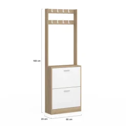 Vestiaire d’entrée meuble à chaussures 2 portes effet bois et blanc