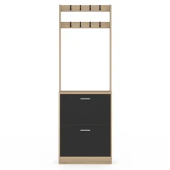 Vestiaire d'entrée meuble chaussures 2 portes effet bois et noir