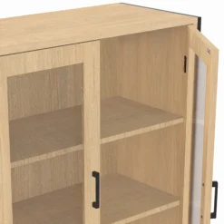 Vitrine buffet haut industriel 176 cm avec portes et étagères